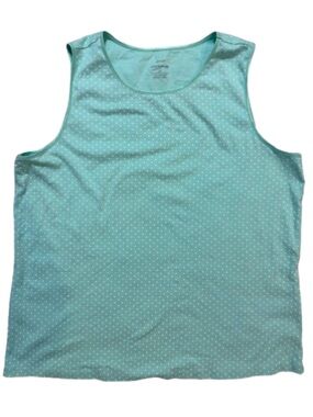 CJ Banks Women’s Mint Green Polka Dot Tank Top with Satin Trim Size 2X